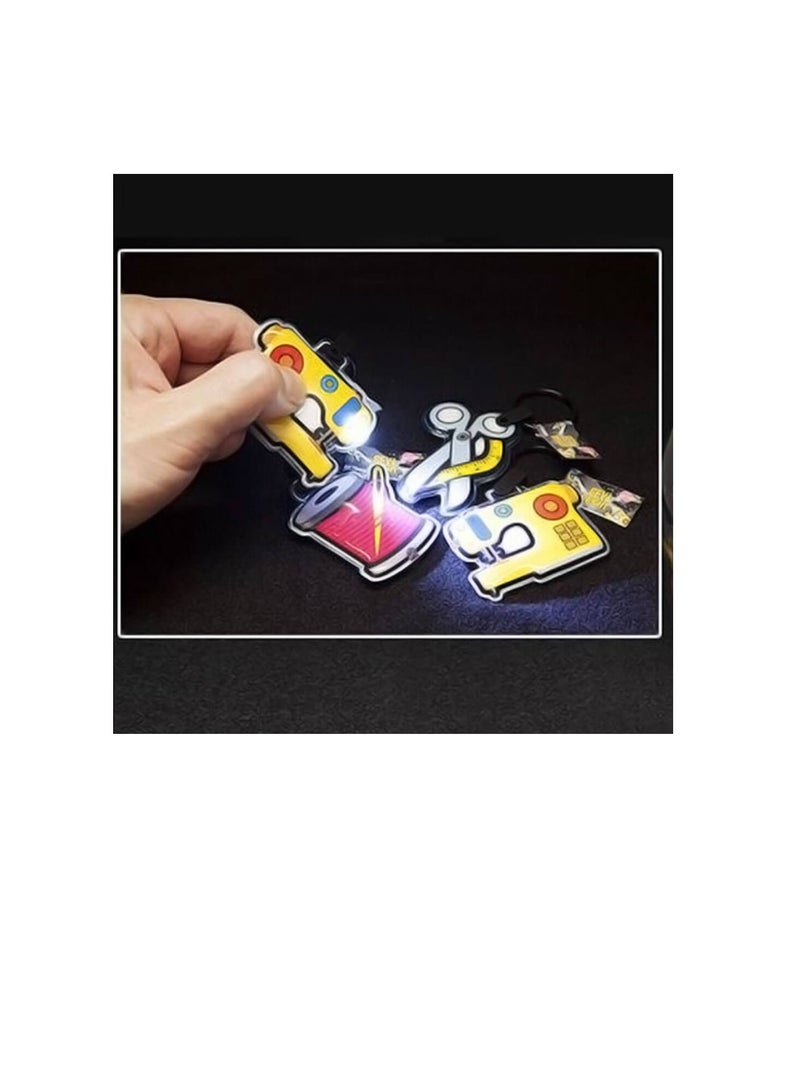 LED Light Novelty Keychain Sewing Machine Scissors & Thread Spool - Image 1