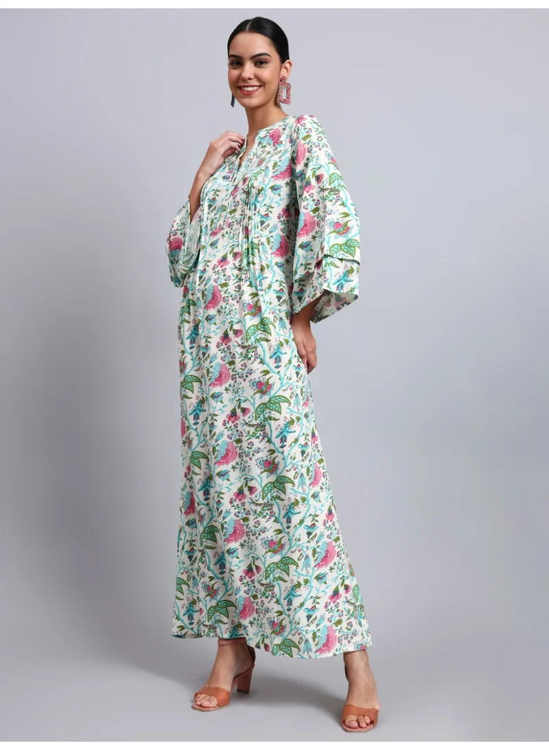 Alaya Women Floral Printed Rayon Jalabiya with Flared Sleeves-AL4005A