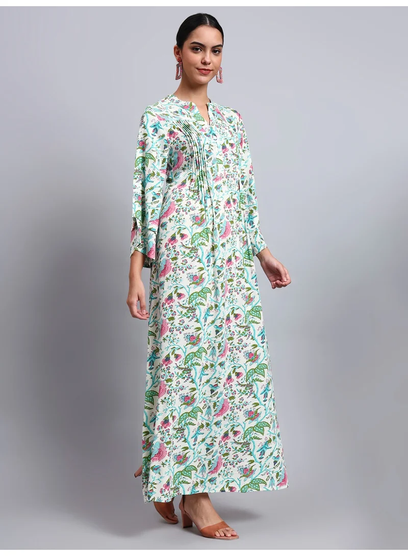 Alaya Women Floral Printed Rayon Jalabiya with Flared Sleeves-AL4005A