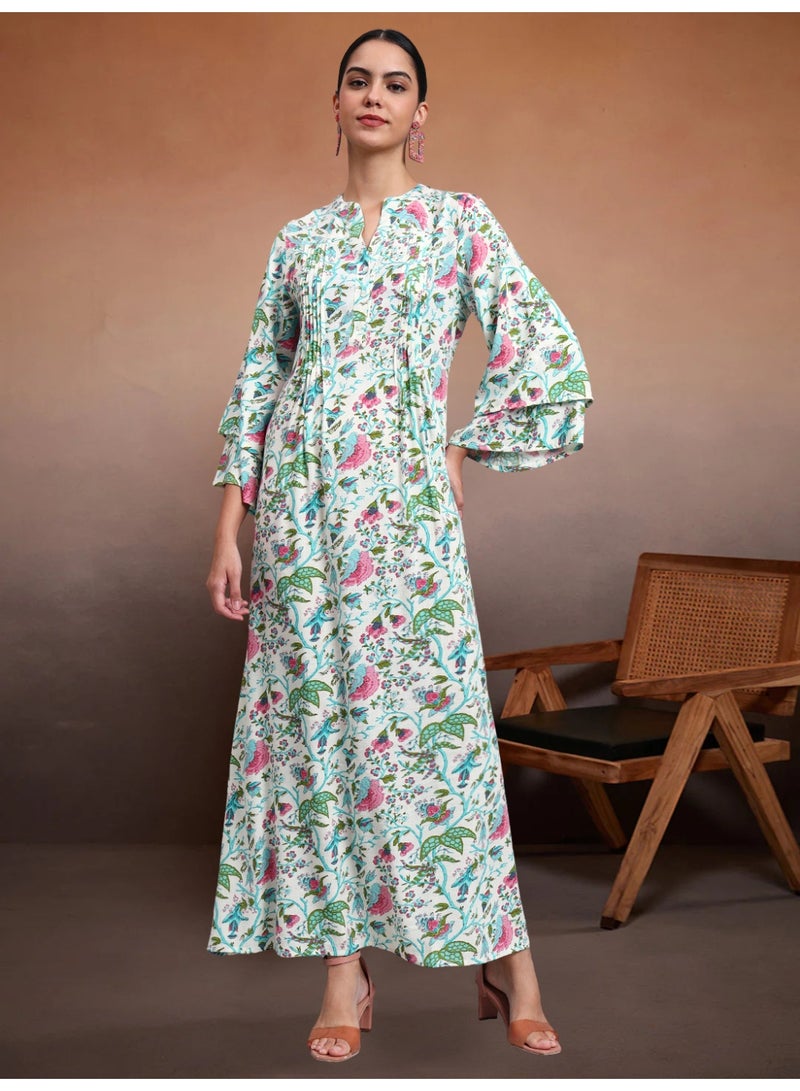 الايا جلابية نسائية مطبوعة بالزهور من الرايون بأكمام واسعة - Image 1