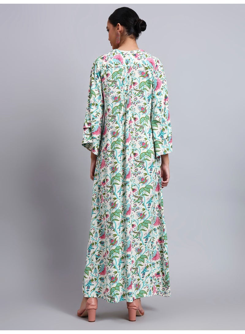 الايا جلابية نسائية مطبوعة بالزهور من الرايون بأكمام واسعة - Image 2