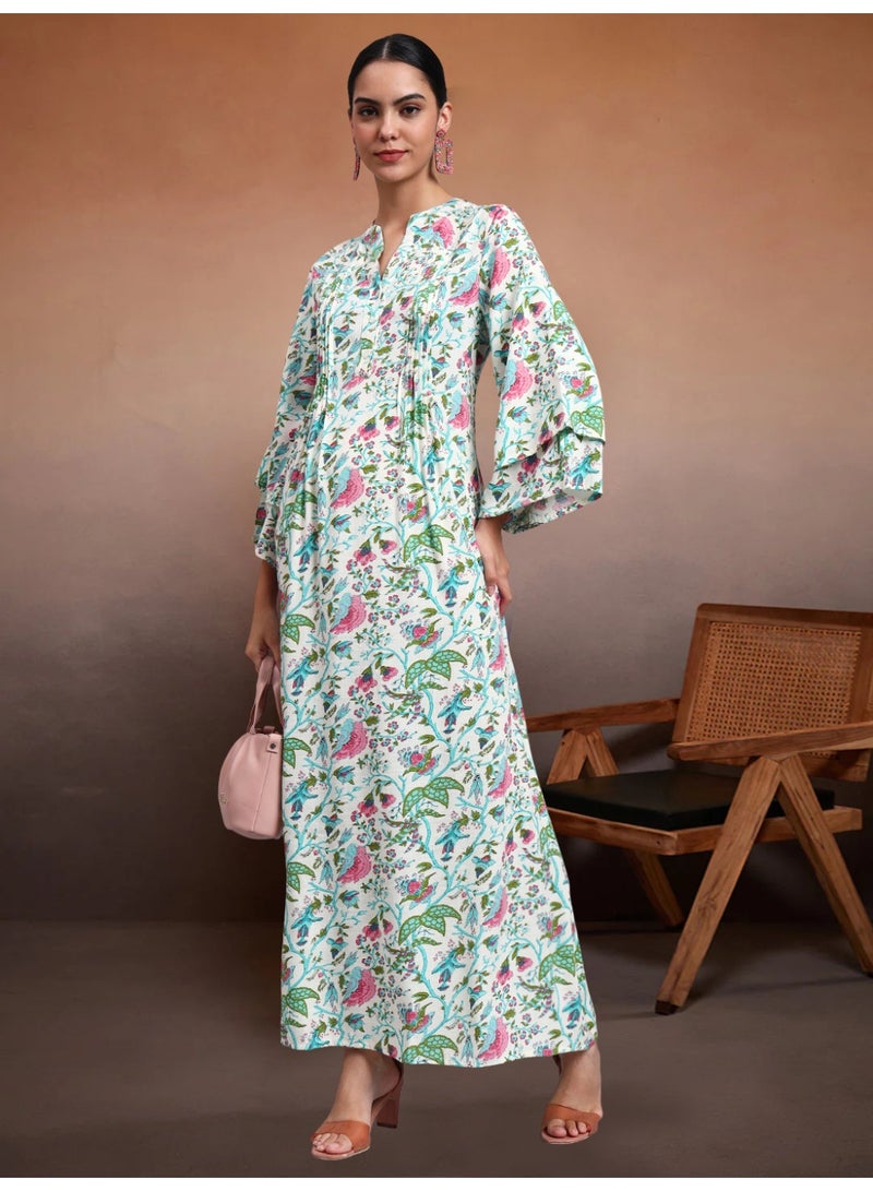 الايا جلابية نسائية مطبوعة بالزهور من الرايون بأكمام واسعة - Image 3