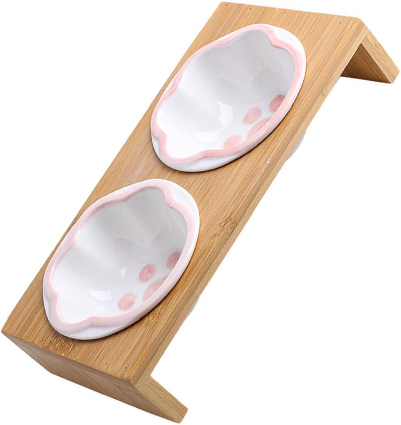 Ceramic Elevated Cat Bowl with Stand, Dual Raised Pet Feeding Bowls for Indoor Cats, Neck Protection Kitten Food Dish, Reusable Floor Feeding Set - Image 1