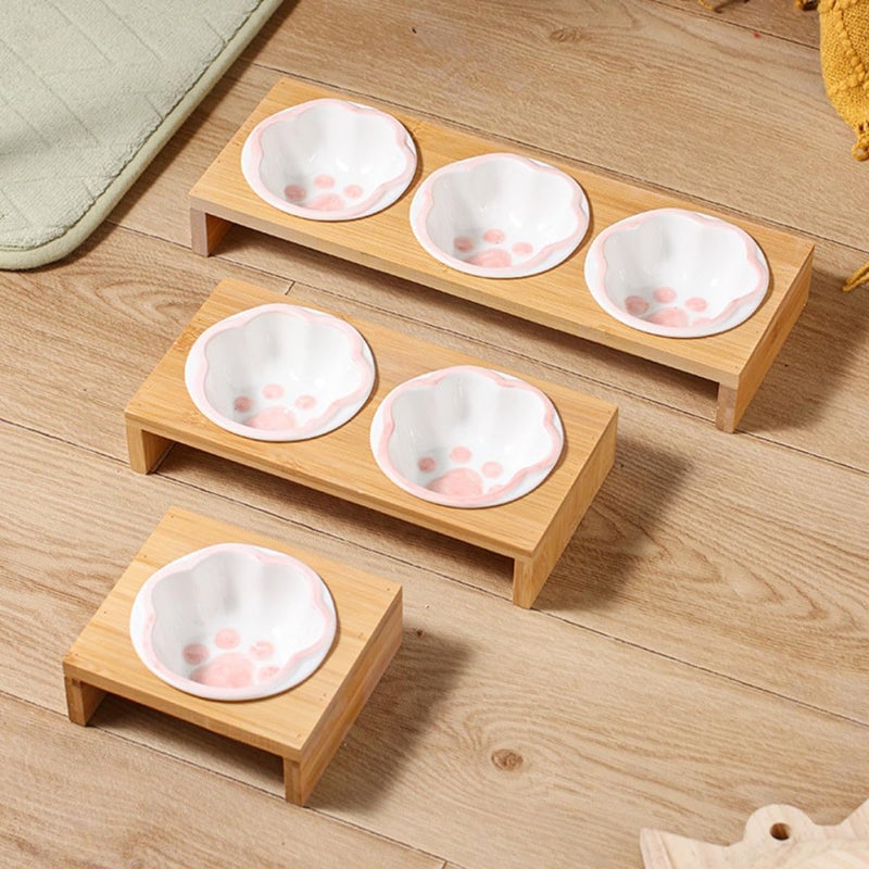 Ceramic Elevated Cat Bowl with Stand, Dual Raised Pet Feeding Bowls for Indoor Cats, Neck Protection Kitten Food Dish, Reusable Floor Feeding Set - Image 5