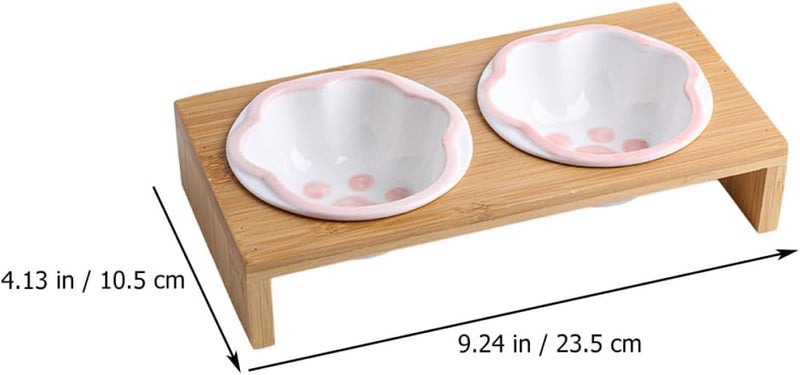 Ceramic Elevated Cat Bowl with Stand, Dual Raised Pet Feeding Bowls for Indoor Cats, Neck Protection Kitten Food Dish, Reusable Floor Feeding Set - Image 2