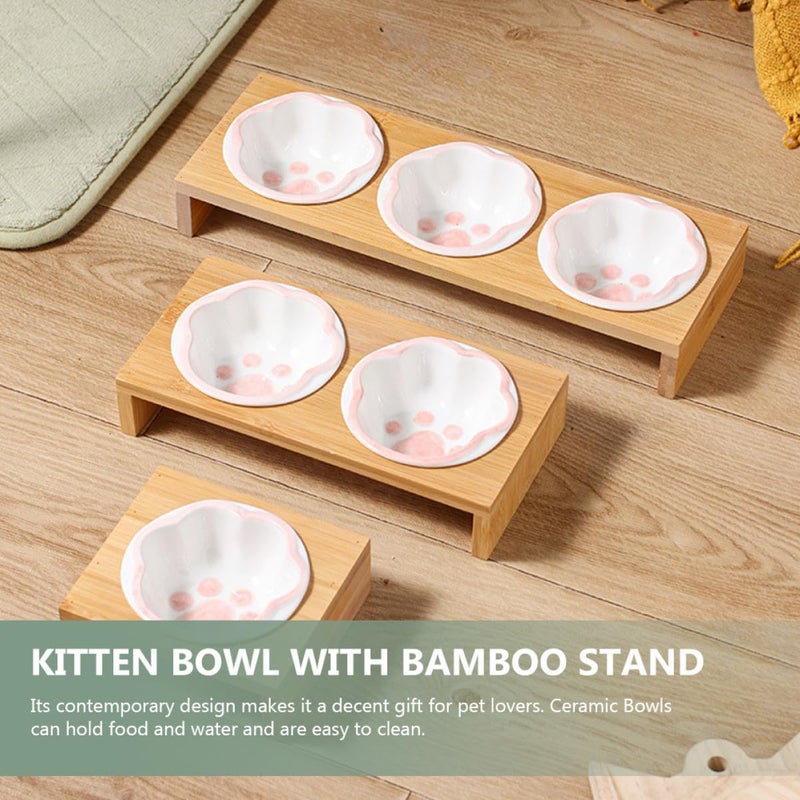 Ceramic Elevated Cat Bowl with Stand, Dual Raised Pet Feeding Bowls for Indoor Cats, Neck Protection Kitten Food Dish, Reusable Floor Feeding Set - Image 4