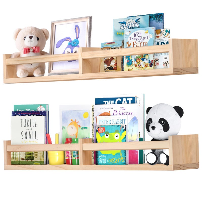 birola Nursery Book Shelves Set of 4Wood Floating Nursery Shelves for WallWall Bookshelves for KidsBathroom Decor Kitchen Spice Rack Set of 4