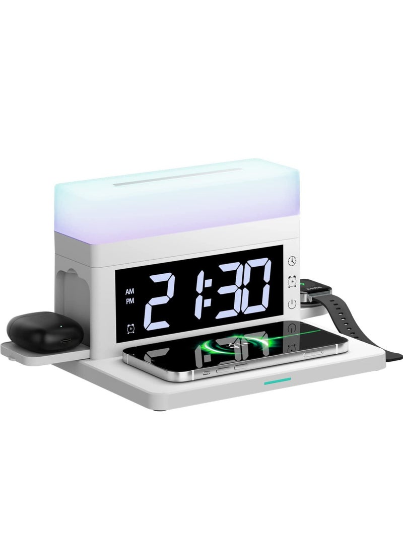 general Wireless Charging Station Alarm Clock Fast 15W 3 in 1 Wireless Charger with Bedside Lamp Qi Wireless Charging Pad for iPhone 13/12/11/Pro/Max/XS/XR/X/8/8 Plus Applepods Pro/3/2/1 - Image 1