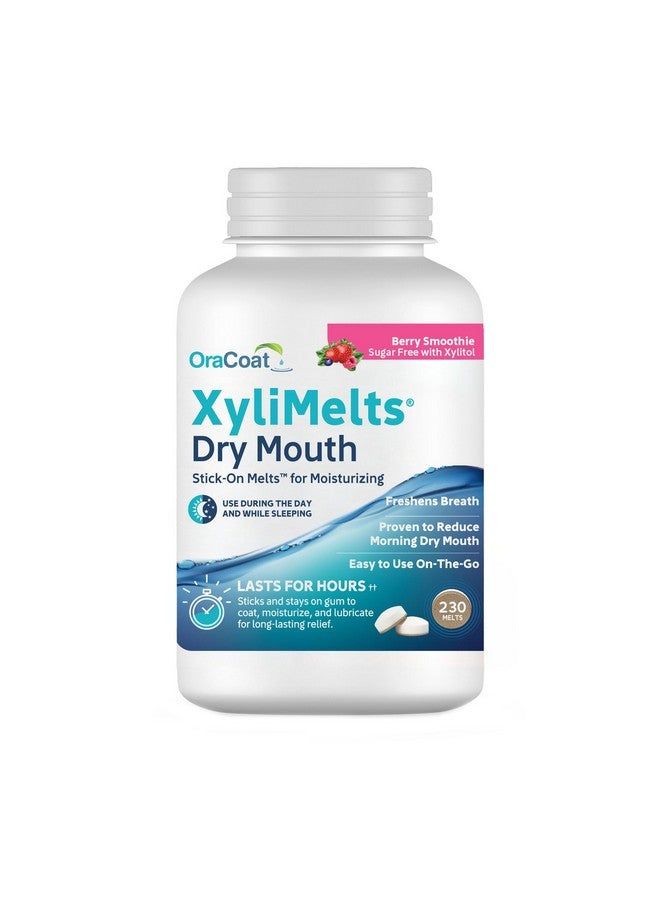 أوراكوت لاصقات OraCoat XyliMelts المرطبة لتخفيف جفاف الفم مع إكسيليتول، 230 قطعة، عصير التوت، يساعد على تحفيز اللعاب لعلاج جفاف الفم، غير حمضي، للاستخدام ليلاً ونهارًا، إطلاق مؤقت لمدة تصل إلى 8 ساعات - Image 1