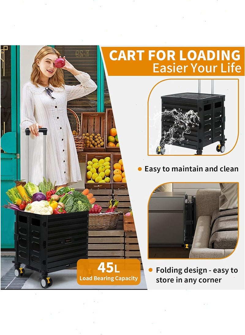 Yoawllty Folding Shopping Trolley, Portable Rolling Cart 4 Wheels, 45L Outdoor Trolley, Collapsible Grocery Dolly Cart, Utility Transit Hand Cart for Daily Use - Image 2