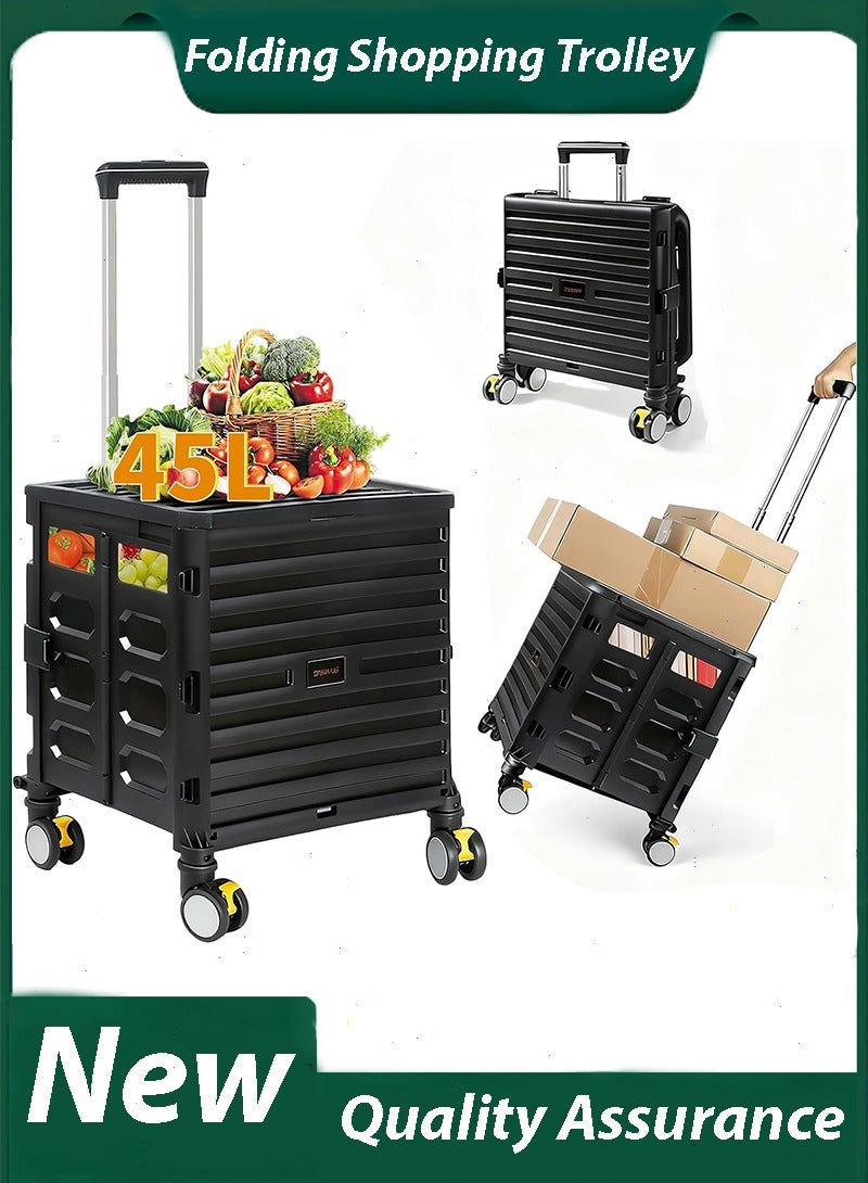 Yoawllty Folding Shopping Trolley, Portable Rolling Cart 4 Wheels, 45L Outdoor Trolley, Collapsible Grocery Dolly Cart, Utility Transit Hand Cart for Daily Use - Image 1
