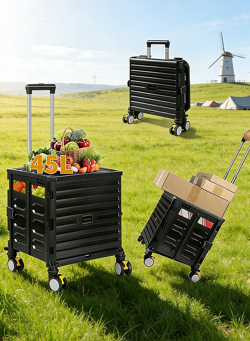 يواوليتي عربة تسوق للطي، عربة متحركة محمولة ذات 4 عجلات، عربة خارجية سعة 45 لتر، عربة تسوق قابلة للطي، عربة يدوية متعددة الاستخدامات للاستخدام اليومي - Image 1
