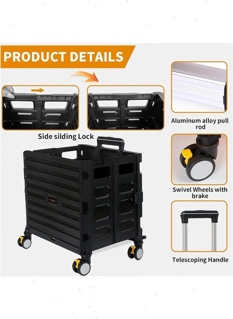Yoawllty Folding Shopping Trolley, Portable Rolling Cart 4 Wheels, 45L Outdoor Trolley, Collapsible Grocery Dolly Cart, Utility Transit Hand Cart for Daily Use - Image 5