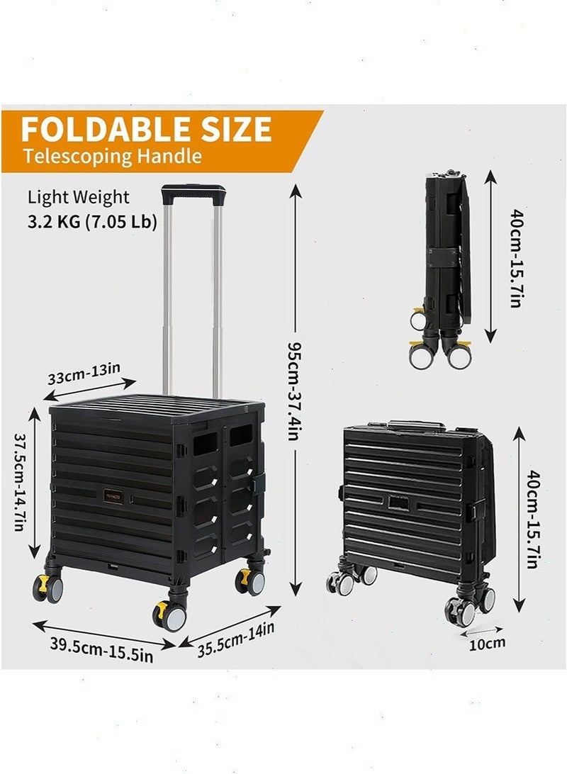 Yoawllty Folding Shopping Trolley, Portable Rolling Cart 4 Wheels, 45L Outdoor Trolley, Collapsible Grocery Dolly Cart, Utility Transit Hand Cart for Daily Use - Image 2