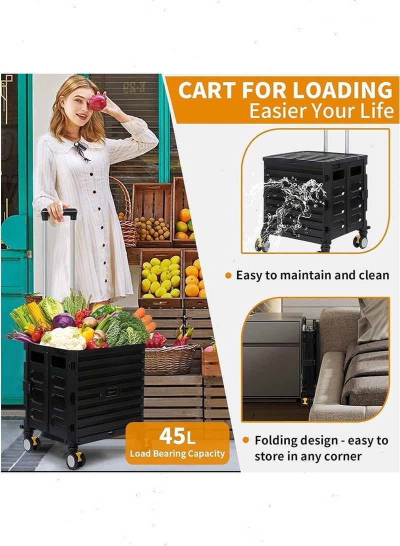 Yoawllty Folding Shopping Trolley, Portable Rolling Cart 4 Wheels, 45L Outdoor Trolley, Collapsible Grocery Dolly Cart, Utility Transit Hand Cart for Daily Use - Image 4