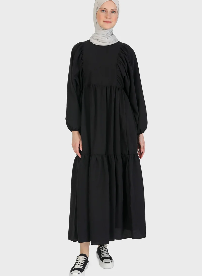 Benin by modanisa Balloon Sleeve Tiered Dress
