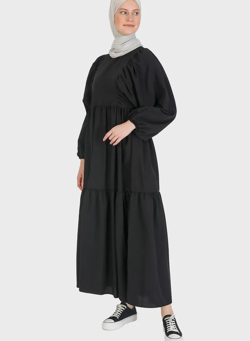 Benin by modanisa Balloon Sleeve Tiered Dress