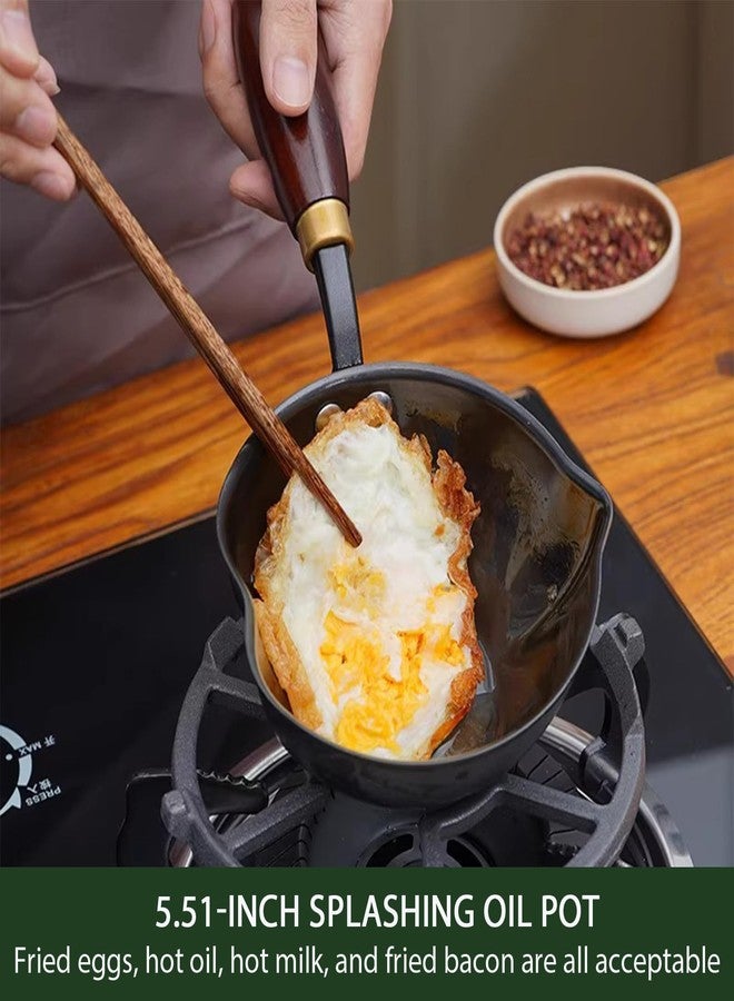 JUSTUP Splashing Oil Pot, 5.51-Inch Hand Forged Uncoated Cast Iron Pots, Heart-Shaped Non Stick Frying Pan, Oil Burning Iron Pot, Rust Resistant and Durable Mini Oil Pan, Suitable for All Stoves (Black) - Image 2