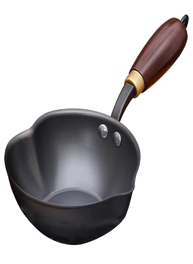 JUSTUP Splashing Oil Pot, 5.51-Inch Hand Forged Uncoated Cast Iron Pots, Heart-Shaped Non Stick Frying Pan, Oil Burning Iron Pot, Rust Resistant and Durable Mini Oil Pan, Suitable for All Stoves (Black) - Image 1