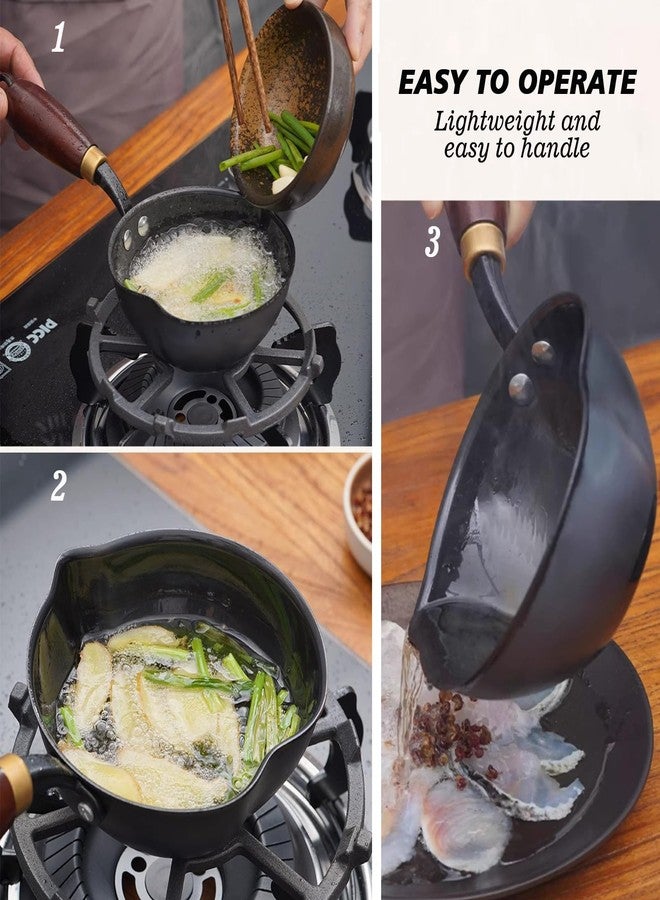 JUSTUP Splashing Oil Pot, 5.51-Inch Hand Forged Uncoated Cast Iron Pots, Heart-Shaped Non Stick Frying Pan, Oil Burning Iron Pot, Rust Resistant and Durable Mini Oil Pan, Suitable for All Stoves (Black) - Image 5