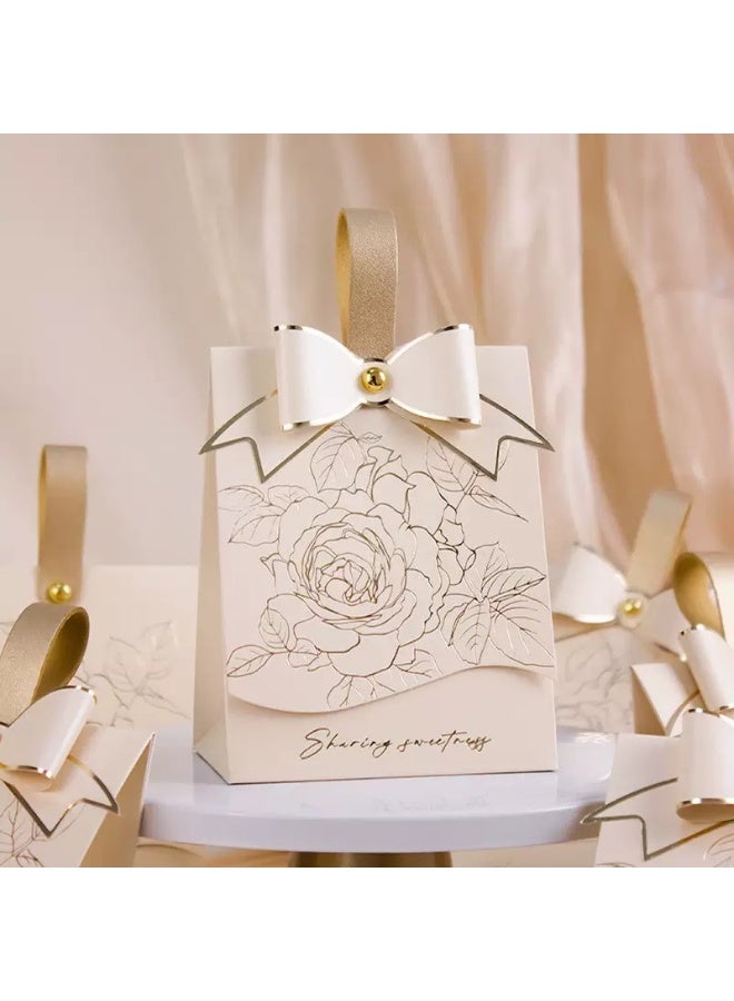 10 قطع حقائب الحزب المفضلة,حقيبة ورقية هدية صغيرة مع نمط الورد,حقائب الحزب للأطفال,حقيبة هدية حلوى وجبة خفيفة,حقائب احتفالات عيد ميلاد حفل الزفاف 10x6.5x13cm (كريم أبيض)