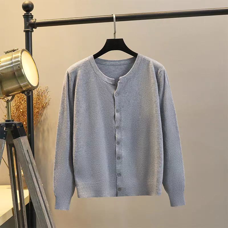 Crewneck 2024 New Knitted Sweater Jacket Cardigan Womens Knitted Spring and Autumn Short Loose Sweater Top Ins Gray [retro literary *%] - Image 1