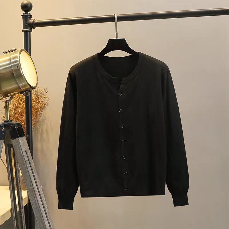 Crewneck 2024 New Knitted Sweater Jacket Cardigan Womens Knitted Spring and Autumn Short Loose Sweater Top Ins Gray [retro literary *%] - Image 4