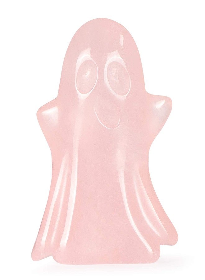 Artistone Rose Quartz Crystal Ghost Statue Hand Carved Natural Gemstone Emoji Cute Ghost Figurine Collection for Halloween Carnival Home Decor Desk Decoration - Image 1