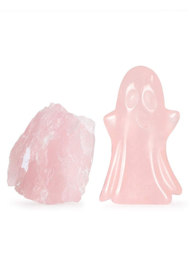 Artistone Rose Quartz Crystal Ghost Statue Hand Carved Natural Gemstone Emoji Cute Ghost Figurine Collection for Halloween Carnival Home Decor Desk Decoration - Image 4