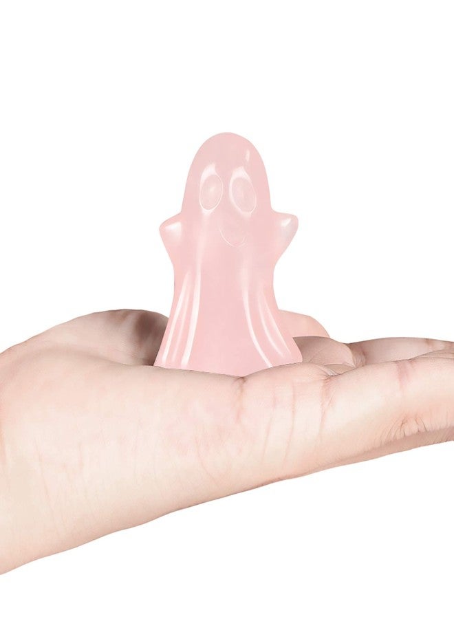 Artistone Rose Quartz Crystal Ghost Statue Hand Carved Natural Gemstone Emoji Cute Ghost Figurine Collection for Halloween Carnival Home Decor Desk Decoration - Image 2