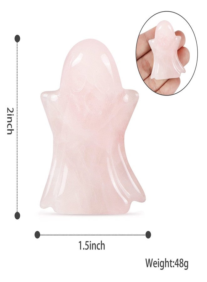 Artistone Rose Quartz Crystal Ghost Statue Hand Carved Natural Gemstone Emoji Cute Ghost Figurine Collection for Halloween Carnival Home Decor Desk Decoration - Image 3