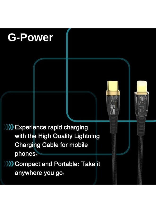 جي باور كابل الشحن السريع G-Power GP-C35 (USB-C إلى Lightning) بقوة 27 واط، متوافق مع سلسلة iPhone 14/13/12/11، وسامسونج، وجوجل بيكسل، وماك بوك، وأجهزة آيباد، والأجهزة اللوحية، بطول 1.2 متر - أسود - Image 4