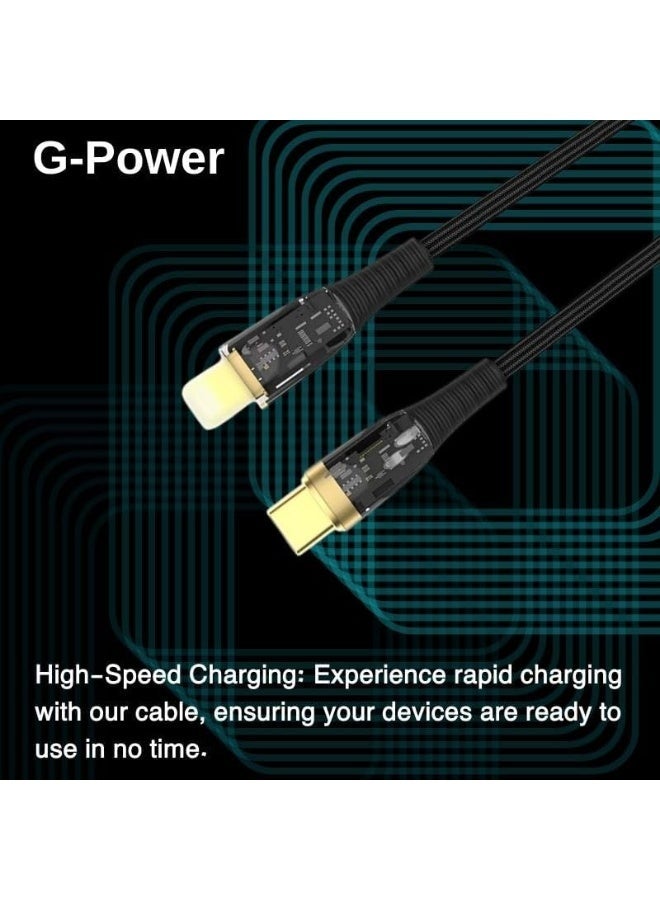 جي باور كابل الشحن السريع G-Power GP-C35 (USB-C إلى Lightning) بقوة 27 واط، متوافق مع سلسلة iPhone 14/13/12/11، وسامسونج، وجوجل بيكسل، وماك بوك، وأجهزة آيباد، والأجهزة اللوحية، بطول 1.2 متر - أسود - Image 3
