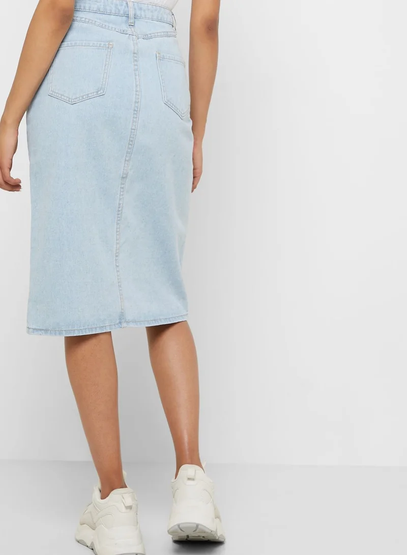 Missguided Front Slit Denim Midi Skirt
