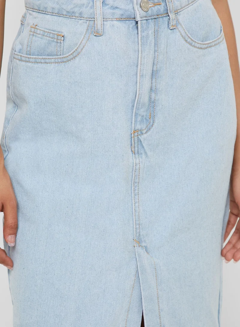 Missguided Front Slit Denim Midi Skirt