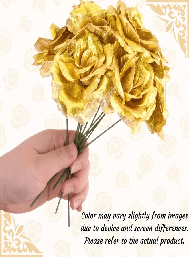 Youeon 100 Pcs 3.5 Inch Gold Artificial Rose Heads with Stems, Silk Rose Faux Flower Heads Bulk for DIY Wedding Bouquets, Party Table Centerpieces, Home Decor, Craft Floral Arrangements - Image 5