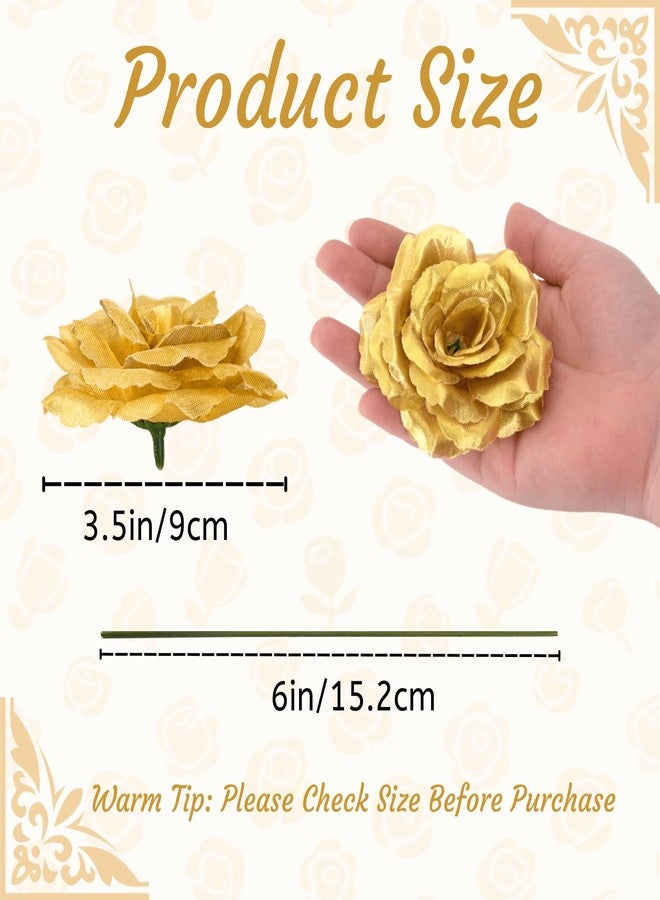 Youeon 100 Pcs 3.5 Inch Gold Artificial Rose Heads with Stems, Silk Rose Faux Flower Heads Bulk for DIY Wedding Bouquets, Party Table Centerpieces, Home Decor, Craft Floral Arrangements - Image 2