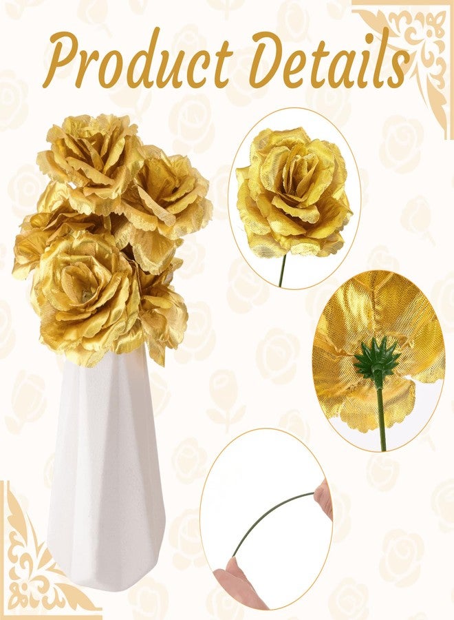 Youeon 100 Pcs 3.5 Inch Gold Artificial Rose Heads with Stems, Silk Rose Faux Flower Heads Bulk for DIY Wedding Bouquets, Party Table Centerpieces, Home Decor, Craft Floral Arrangements - Image 4
