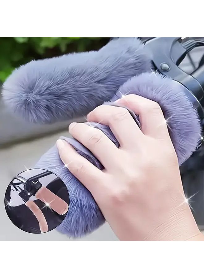 4Pcs Black Faux Fur Electric Motorcycle Grip Covers For Cold Weather Riding Warmth - Image 1