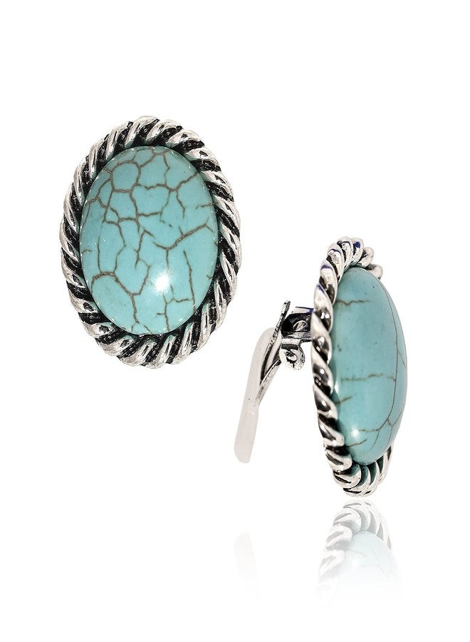 Spinningdaisy Clip On Earrings for Women | Non Pierced Earrings for Wedding (Turquoise Round) - Image 1