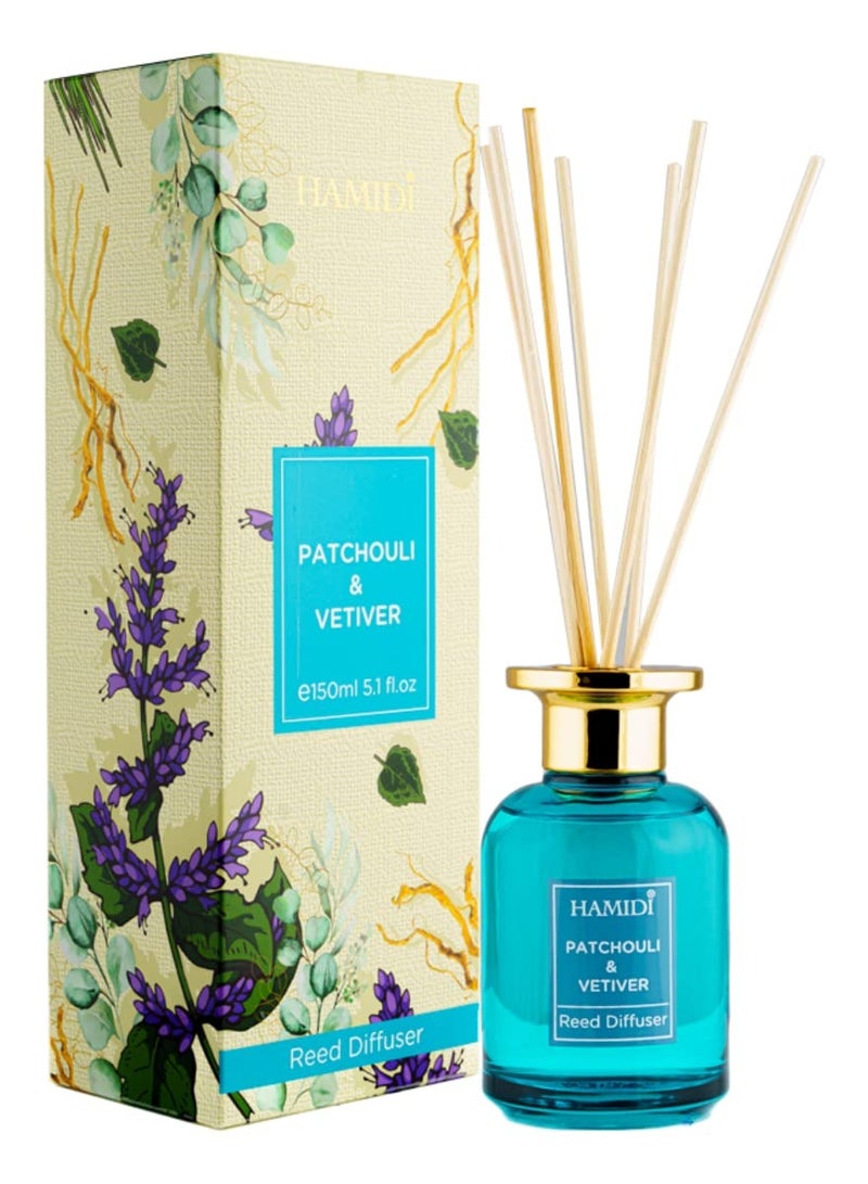 HAMIDI Hamidi Patchouli & Vetiver Reed Diffuser 150ml Scented Stick Set, Non Alcoholic 