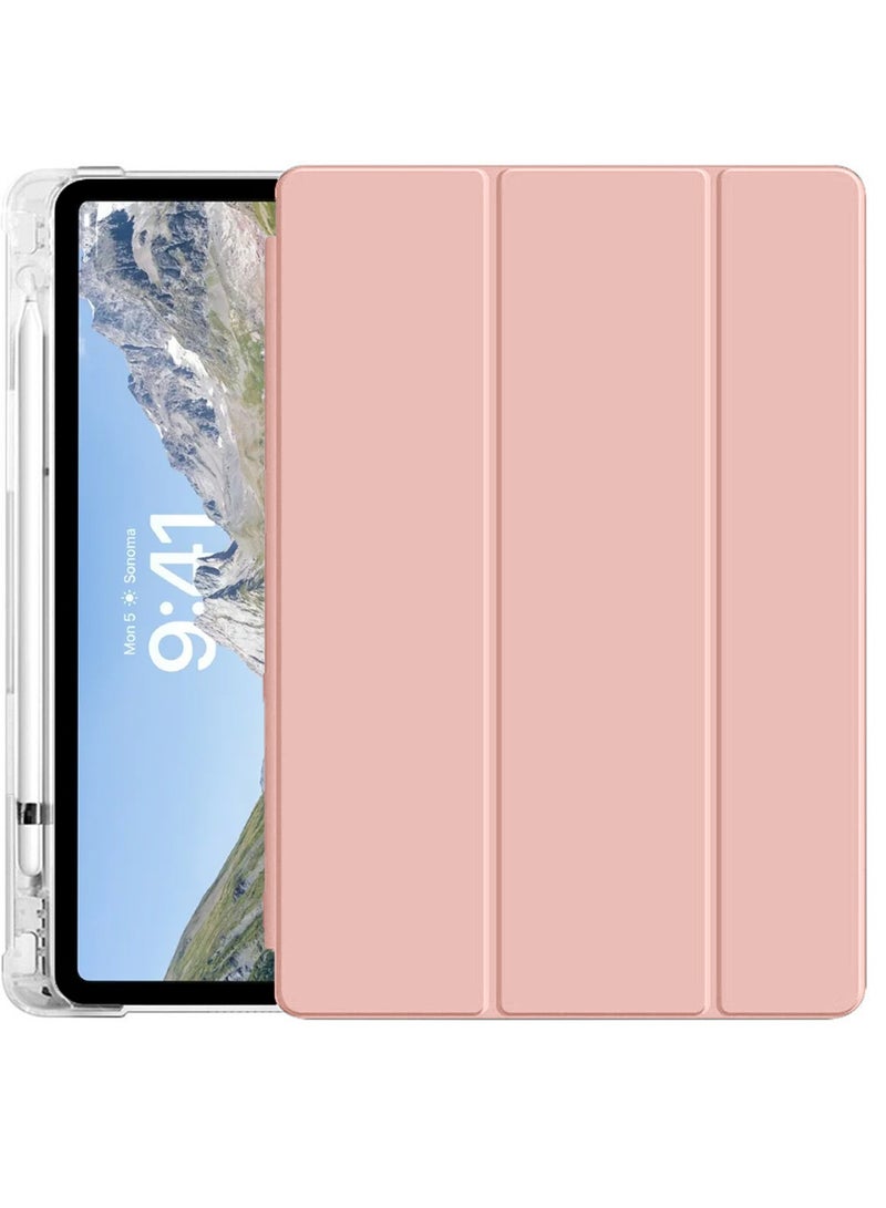 Wtech Premium Smart Flip Awake/Auto Sleep Leather Texture Transparent Silicone With Pen Holder Lens Shield Protector Case Cover For Apple iPad Pro 13 5G 2024 (7th Generation M4) 13 Inch Clear/Rose Gold - Image 2