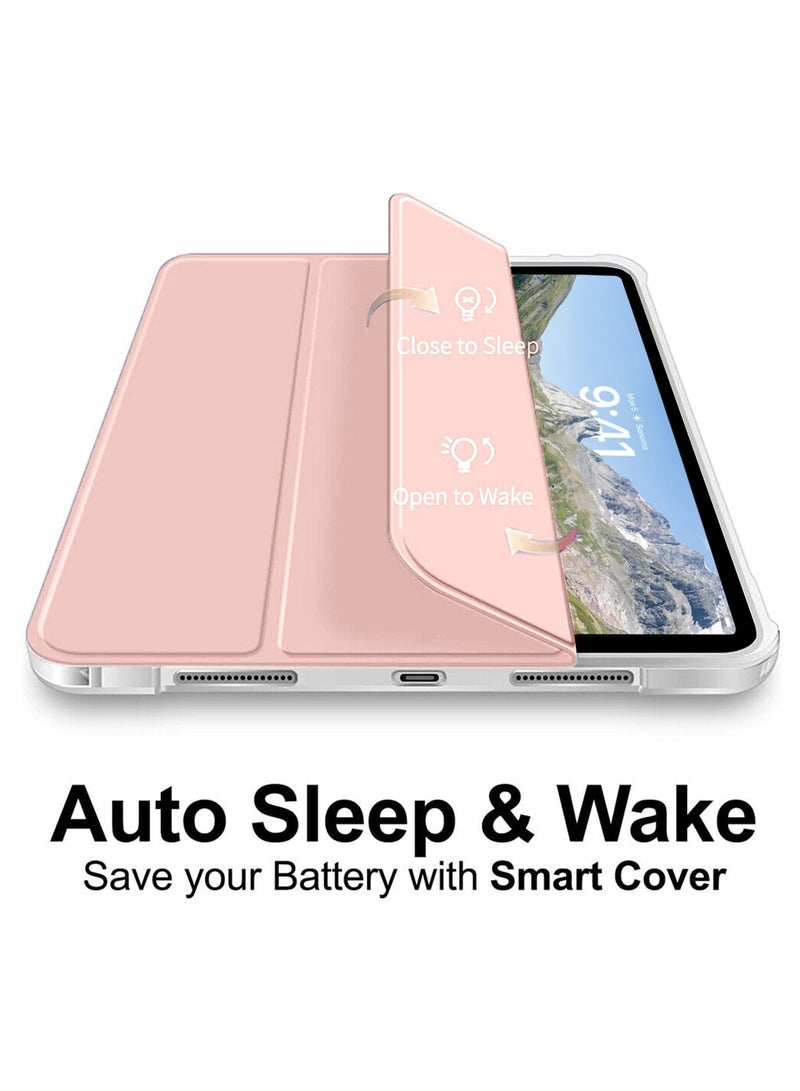 Wtech Premium Smart Flip Awake/Auto Sleep Leather Texture Transparent Silicone With Pen Holder Lens Shield Protector Case Cover For Apple iPad Pro 13 5G 2024 (7th Generation M4) 13 Inch Clear/Rose Gold - Image 5