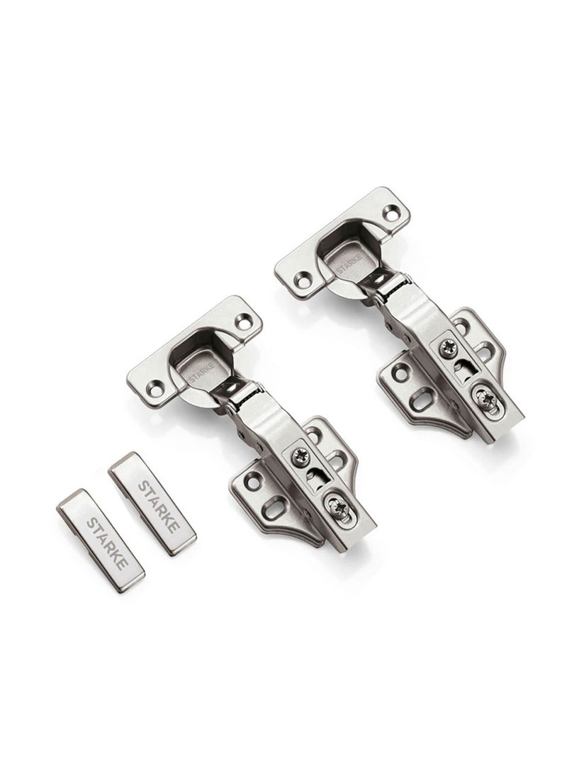 STARKE Pack of 2 Full Overlay Soft Close Cabinet Hinge Electroplated Silver, 105 Degree Opening Angle, 14-22mm Application, Anti Rust - Complete with Screws and Protective Plate - Silver  - Image 1