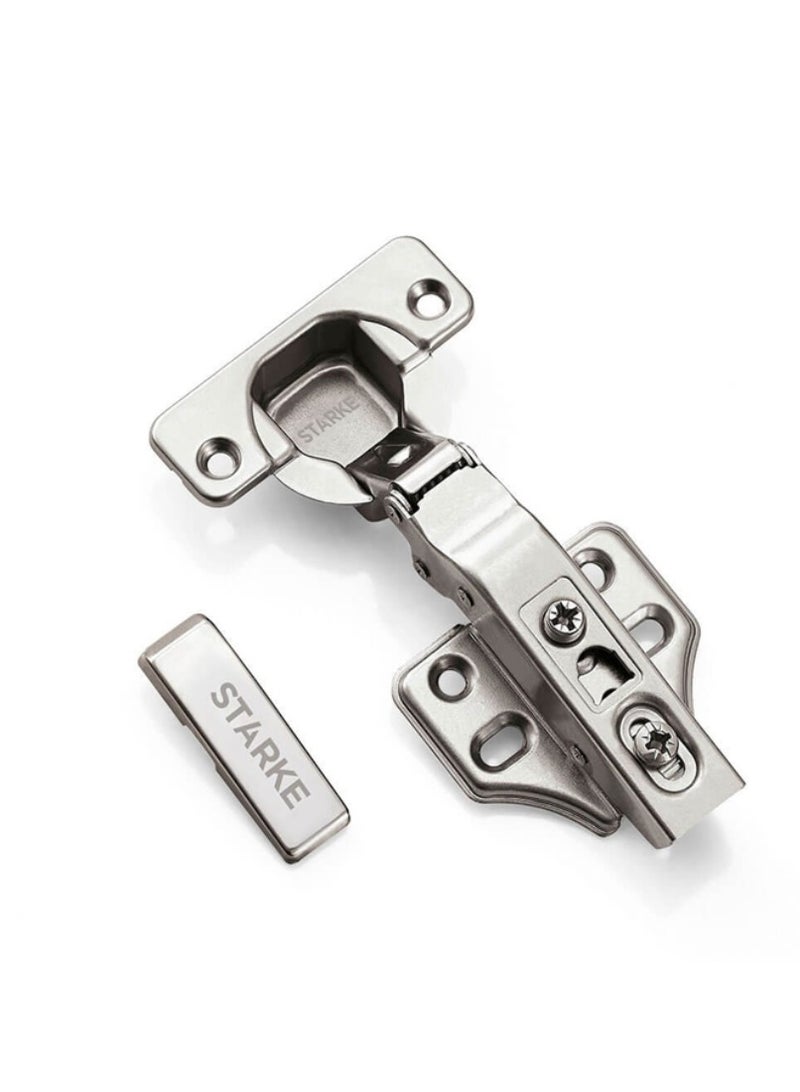 STARKE Pack of 2 Full Overlay Soft Close Cabinet Hinge Electroplated Silver, 105 Degree Opening Angle, 14-22mm Application, Anti Rust - Complete with Screws and Protective Plate - Silver  - Image 2