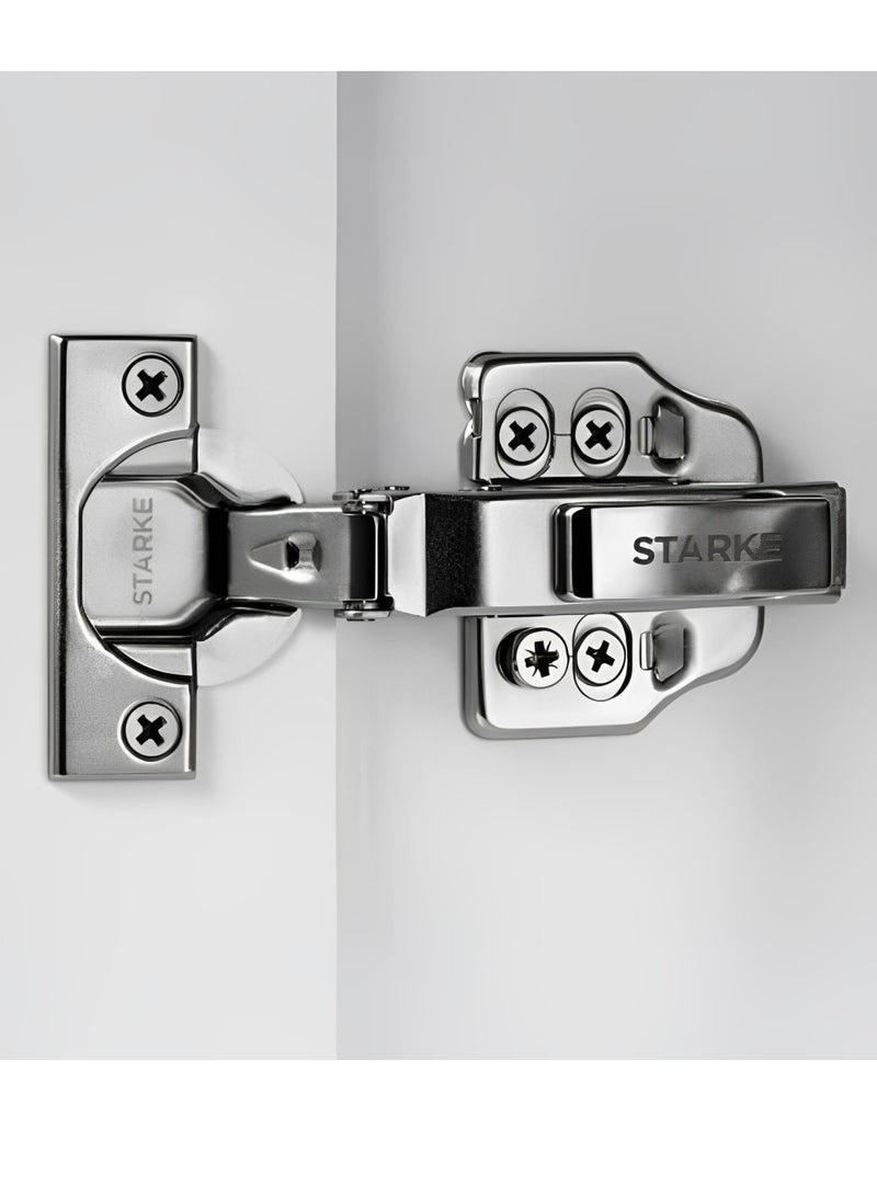 STARKE Pack of 2 Full Overlay Soft Close Cabinet Hinge Electroplated Silver, 105 Degree Opening Angle, 14-22mm Application, Anti Rust - Complete with Screws and Protective Plate - Silver  - Image 3