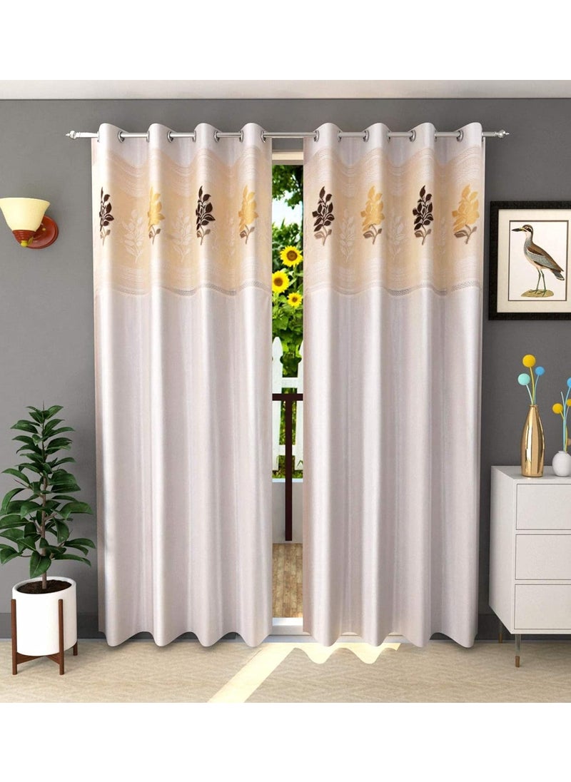 Brand Roots Brand Roots Floral NetPatch Curtains for Window 5 Feet Pack of 2 Cream Cream Window 5 Feet  - Image 1