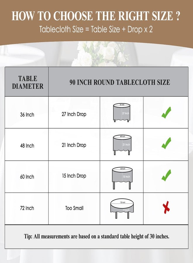 Aocoz White Tablecloth-90 Inch Round Tablecloth, 10 Pack Stain-Wrinkle Resistant, and Washable, Decorative Polyester Table Cover for Holiday, Buffet Parties, and Wedding, Fits Square or Round Table - Image 2