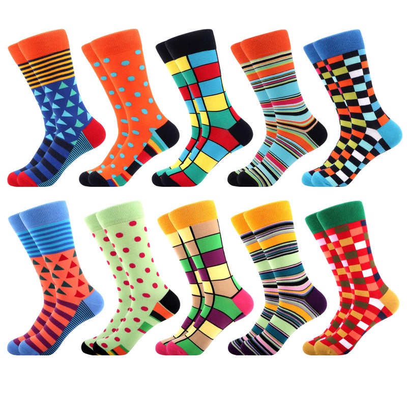 WeciBor Men's Funny Colorful Crazy Dress Crew Socks, 10 Pack Multicolor Geometric, Size 9-13 - Image 1
