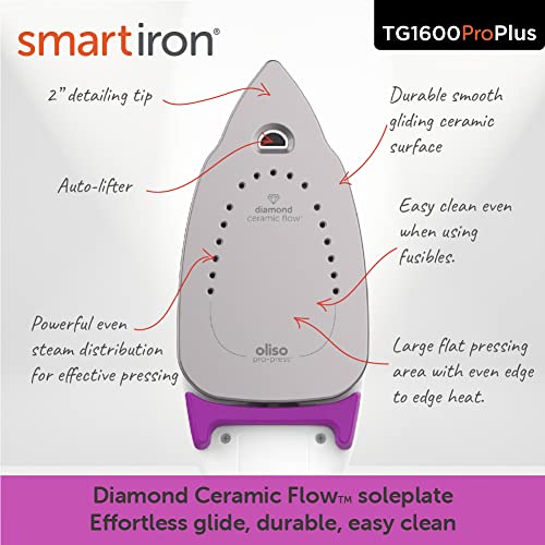 oliso TG1600 ProPlus Smart Iron with Auto-Lift – 1800 Watt Steam Iron for Clothes, Sewing, Quilting & Crafting – Diamond Ceramic-Flow Soleplate, Orchid - Image 3